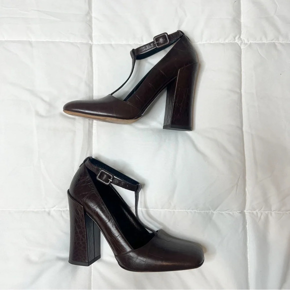Derek Lam Shoes - Derek Lam Brown Crocodile Square Toe Heel